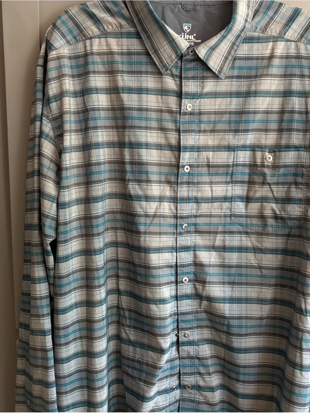 KUHL Men's Blue Gray Plaid Button-Up Shirt